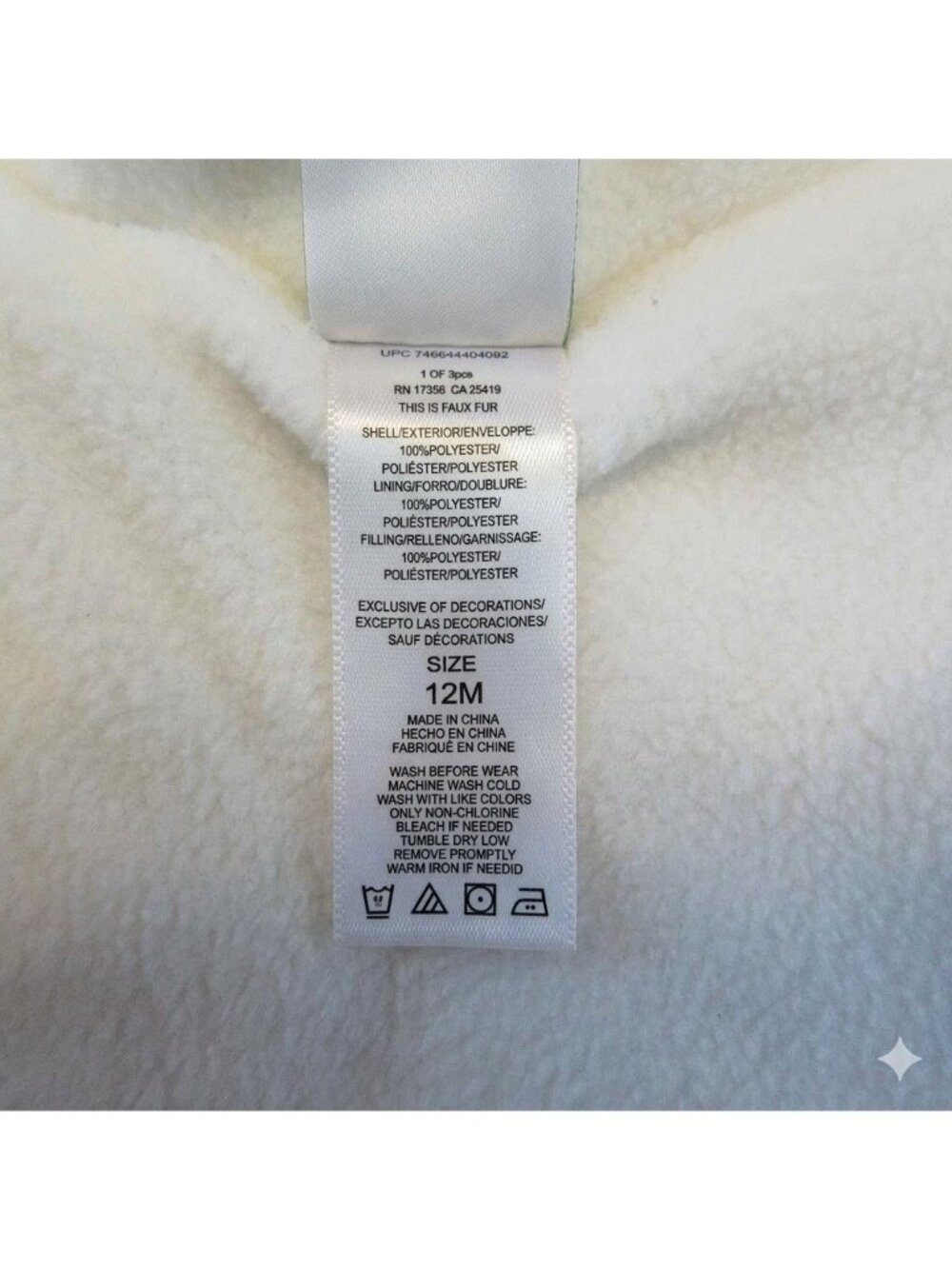 Little Me Baby Girls Ivory Faux Fur Hooded Jacket With Bow Size 12 Months - Picture 7 of 7